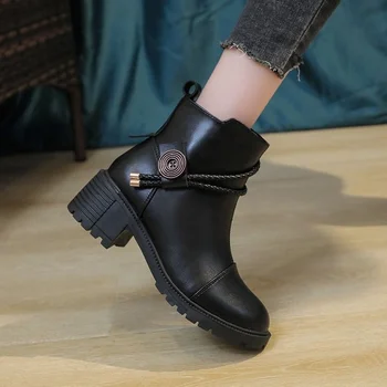 Новая женская обувь, модные круглые Красивые осенние женские ботинки, однотонные черные ботинки, удобные ботинки, женские ботильоны на платформе