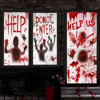 Украшение окна и двери на Хэллоуин, наклейки на окна и двери со страшными кровавыми отпечатками рук для декора вечеринки в доме с привидениями на Хэллоуин