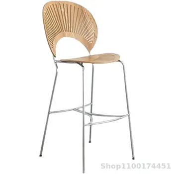 Скандинавский барный стул в виде ракушки в стиле ваби-саби дизайнерский простой креативный высокий табурет из массива дерева с домашней спинкой барный стул