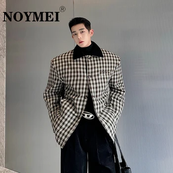 NOYMEI Корейское клетчатое мужское пальто с отложным воротником на широких плечах, хлопковое пальто в стиле пэчворк, зимняя куртка 2024 WA3567