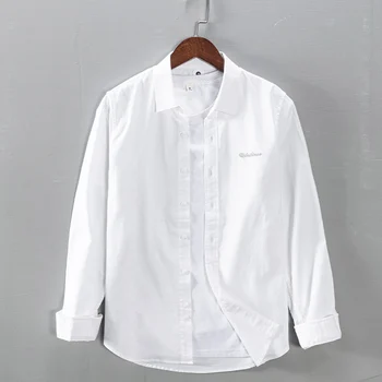 Весенняя белая рубашка из 100% хлопка с длинными рукавами, мужские брендовые повседневные модные рубашки для мужчин, однотонные модные мужские топы, сорочка camisa