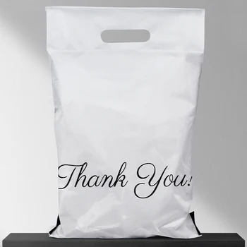 100шт Белая самоуплотняющаяся курьерская сумка из полиамида с ручкой, напечатанный конверт для писем с благодарностями, почтовый пакет с печатью