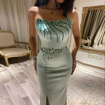 Роскошное вечернее платье из Дубая с бирюзой и кристаллами Sharon Said для женщин, свадебная вечеринка, элегантные длинные вечерние платья русалки SS331