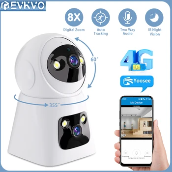 EVKVO 6-Мегапиксельная Двухобъективная 4G PTZ-Камера С Двойным Экраном и 8-кратным Зумом AI Отслеживание Человека В помещении WIFI Безопасность CCTV IP-Камера Наблюдения Yoosee