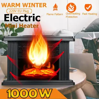 Обогреватель для дома Электрический обогреватель мощностью 1000 Вт Портативный Мини-вентилятор быстрого нагрева теплого воздуха с пламенем