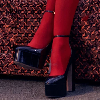 Женские туфли-лодочки на платформе с круглым носком и блочном каблуке 2023, однотонные босоножки на высоком каблуке с пряжкой, Модная женская обувь на высоком каблуке