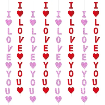 Подвески в виде сердца любви на День Святого Валентина, Розово-красное сердце, я люблю тебя, Подвесные гирлянды, Декор на День Святого Валентина