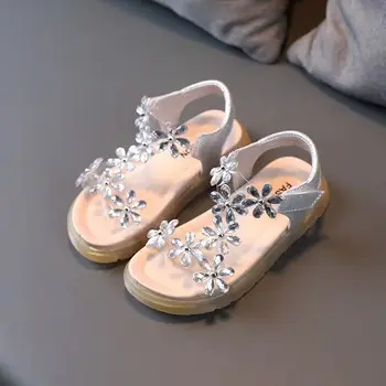 Туфли принцессы с кристаллами для девочек, Детские желейные сандалии с бриллиантами и цветами, Новая летняя модная пляжная обувь на мягкой подошве для маленьких детей SO126