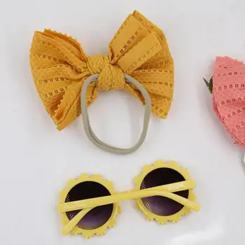Комбинированный набор солнцезащитных очков для детей с мультяшным рисунком, повязка для волос, Летняя повязка для волос с бабочкой, Солнцезащитные очки Daisy, Набор из двух предметов для детских подарков