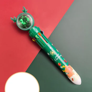 Рождественская Шариковая ручка, 10 цветных шариковых ручек, Канцелярские принадлежности для дня рождения, Выдвижной маркер нажимного типа для детей