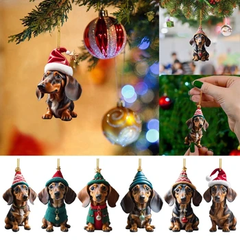Рождественские украшения с мультяшной собакой, забавная собака-такса, подвесное украшение, подарок, подвеска на Рождественскую елку, товары для вечеринок, прямая поставка