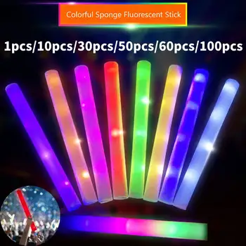 1/10 шт. Разноцветных светодиодных светящихся палочек RGB LED Glow Foam Stick Светящиеся Мигающие палочки для приветствия, бар на День рождения, Принадлежности для свадебной вечеринки