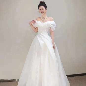 2023 Новое Стильное Атласное Легкое Свадебное Платье С Французским Вырезом Лодочкой Для Невесты