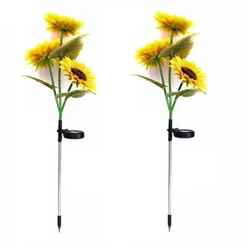 Солнечные светодиодные наружные фонари Sunflower с 3 головками, водонепроницаемая световая дорожка для двора, украшение сада, газон