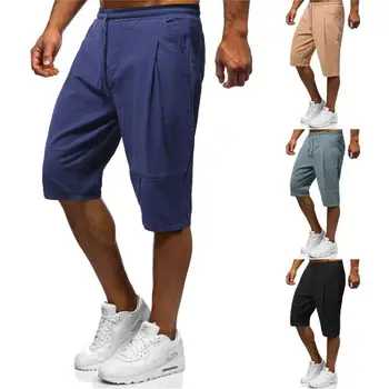 2023 Бермудские шорты-карго, мужские летние Легкие повседневные шорты, Свободные хлопковые шорты из конопли с завязками, Дышащие повседневные брюки, мужские