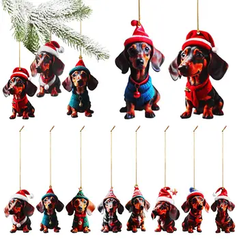 10 шт. Рождественские подвесные подвески, фигурки такс, украшения для дома на Рождественскую елку, подвеска с собакой-таксой