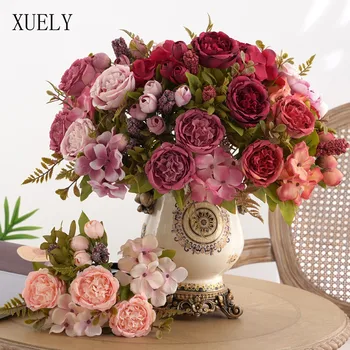 7 вилок Европейского пиона, искусственная роза, свадебный букет невесты, домашний декор рабочего стола, садовая композиция, искусственные цветы