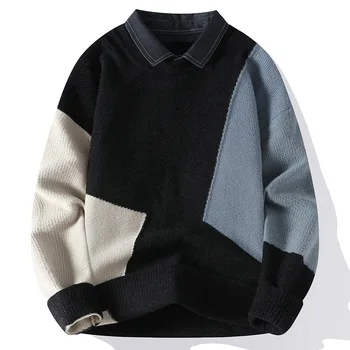 Свитер 2023 Осень-зима, воротник рубашки с утолщенным низом, вязаный свитер для тепла