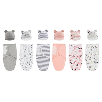 Мягкое хлопчатобумажное детское пеленальное одеяло, комплект шапочек для новорожденных, пеленальные одеяла