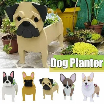 Плантатор для цветов в форме милого животного, ПВХ, украшение сада для домашних собак в горшках, держатель контейнера для растений для наружных комнатных растений