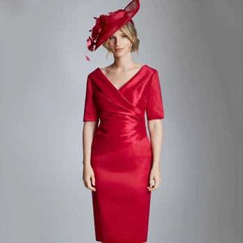 Платья для матери жениха Laxsesu с короткими рукавами, сексуальный V-образный вырез, элегантная русалка, красивое женское красное новое платье для официальных мероприятий