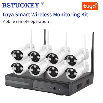 Беспроводная система видеонаблюдения 1080P 8-Канальный 2-мегапиксельный Tuya Smart Home NVR PTZ Водонепроницаемая IP-камера безопасности 2.4G Wifi Аудио Комплект видеонаблюдения