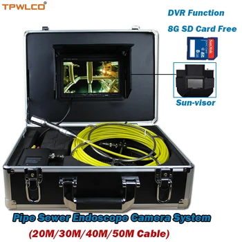 23-миллиметровая головка видеокамеры промышленного трубопровода, кабель длиной 20 м-50 м, 7-дюймовый монитор, система контроля эндоскопа канализации с функцией DVR
