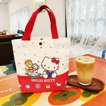 Холщовая сумка Sanrio hello kitty, женская новая модная тканевая сумка для хранения, студенческая сумка-тоут, ланч-бокс