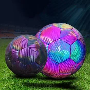 Футбольный размер 5 Светоотражающий футбольный мяч из полиуретана, Износостойкий Футбольный мяч для взрослых, Тренировочный мяч для соревнований в помещении на открытом воздухе, Светящийся футбольный мяч