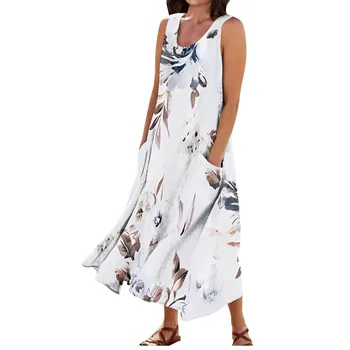 Элегантное женское платье 2023, модное однотонное хлопковое льняное платье без рукавов с карманами, высококачественные Летние повседневные платья с принтом