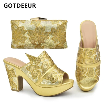 Новые поступления нигерийских женских туфель и сумки в тон золотого цвета Специальные дизайнерские итальянские туфли-лодочки для свадьбы Нигерийские вечерние туфли-лодочки