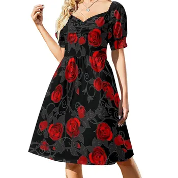 Новое черное платье без рукавов с красными розами, шикарное и элегантное женское платье, вечерние платья