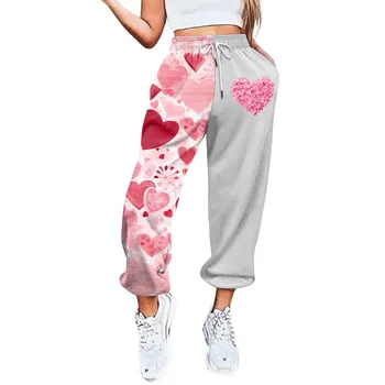 Спортивные брюки с принтом на День Святого Валентина Для женщин, подходящие нижние карманы с завязками, Высокая талия, спортивные брюки для бега трусцой для спортзала, брюки для бега трусцой