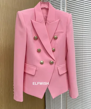 Модный Классический Офисный женский 2023 Года, нежно-Розовый блейзер с золотыми пуговицами, Двубортные костюмы, структурированные топы с подплечниками