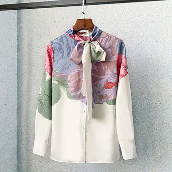 2022 Весна-осень Женская высококачественная элегантная рубашка с цветочным принтом и длинными рукавами-бабочками C726