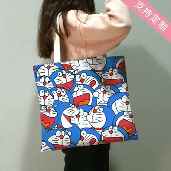 Холщовая сумка Doraemon с рисунком для женщин и девочек, холщовая сумка на одно плечо, детская студенческая сумка для книг и файлов