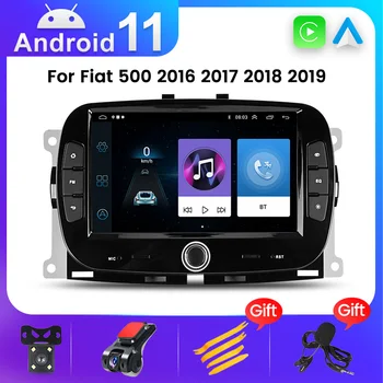 Автомобильный мультимедийный DVD-ПЛЕЕР Android 11 с 7-дюймовым сенсорным экраном для FIAT 500 2016 2017 2018 2019, Беспроводной Carplay, GPS-навигация, АУДИО BT