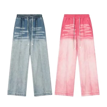 NEWDISCVRY, женские винтажные мешковатые джинсы с эластичной талией, негабаритные американские брюки, Джинсовая Широкая уличная одежда, Прямые базовые брюки