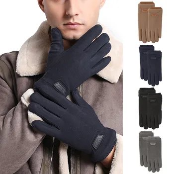 Зимние замшевые перчатки для мужчин, перчатки с сенсорным экраном, теплые перчатки для вождения, варежки с полными пальцами, перчатки для езды на велосипеде на открытом воздухе перчатки