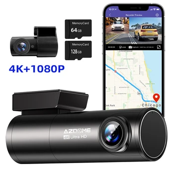 Автоматическая Видеокамера 4K + 1080P Голосовое Управление Ночного Видения Автомобильный Видеорегистратор Камера Заднего Вида Автомобильный Видеомагнитофон 500-Мегапиксельный Объектив G-Сенсор Парковочный Монитор