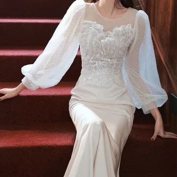 Женское кружевное платье в пятнистую полоску с длинными рукавами, пушистое Съемное бело-черное женское свадебное платье, аксессуары для вечерних платьев, рукава невесты