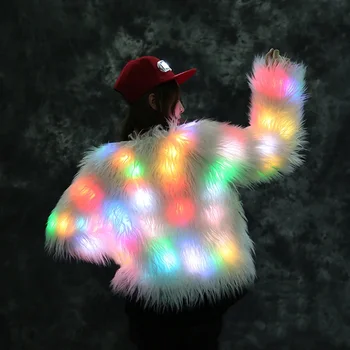 Женское пальто из искусственного меха со светодиодной подсветкой, Рождественские костюмы, косплей, пушистая меховая куртка, верхняя одежда, Зимнее теплое пальто для фестиваля и вечеринки в клубе