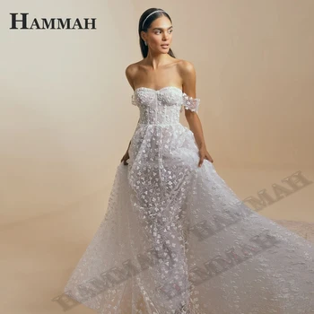 ХАММА Привлекательные Кружевные аппликации Свадебное платье для женщин 2023 Невеста Милая Трапециевидное Платье на молнии с открытыми плечами Vestidos De Novia