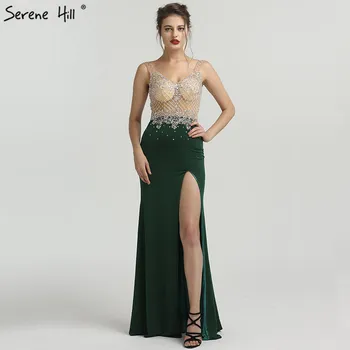 2023 Новейшие Зеленые вечерние платья Русалки без рукавов, модные сексуальные вечерние платья с бриллиантовым бисером Serene Hill LA6592