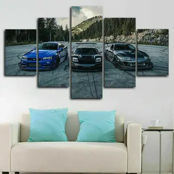 NSX vs Skyline R34 vs Supra Car 5 частей холста Настенный художественный плакат для домашнего декора 5 панелей фотографий для печати в формате HD Без рамок Декор комнаты