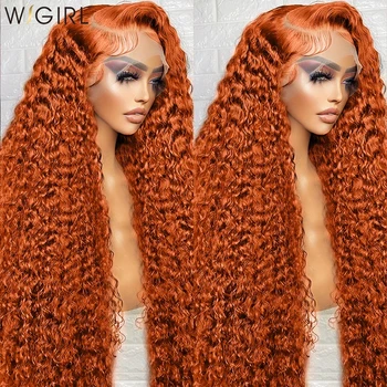 Имбирно-оранжевый 13x6 Прозрачный парик из человеческих волос с глубокими волнами на шнурке спереди, цветные парики с завитками 13x4 на шнурке спереди для женщин