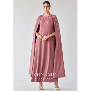 YUNLAN2023 Роскошное Вечернее платье с накидкой из Дубая, вышивка бисером в виде Розового цветка, Арабское свадебное вечернее платье для новобрачных, платье для гостей