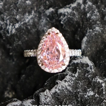 Ювелирные изделия Fuhe, кольцо с искусственным розовым бриллиантом, женское кольцо с каплевидным каратным узором, инкрустированное бриллиантом из стерлингового серебра, позолоченное кольцо