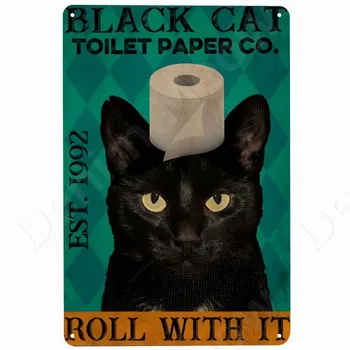 Кошки и вино Делают меня счастливым Ретро Жестяная вывеска, Черная кошка, Металлическая вывеска, Кошка для гольфа, Табличка, плакат, домашнее кафе, бар, Декор стен в ванной