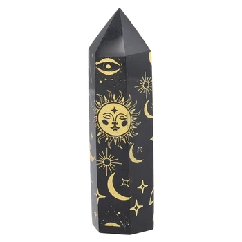 Волшебные палочки с рисунком Луны и Солнца, Целебные хрустальные палочки, крупные хрустальные драгоценные камни, Хрустальная башня из натурального обсидиана для медитативной терапии